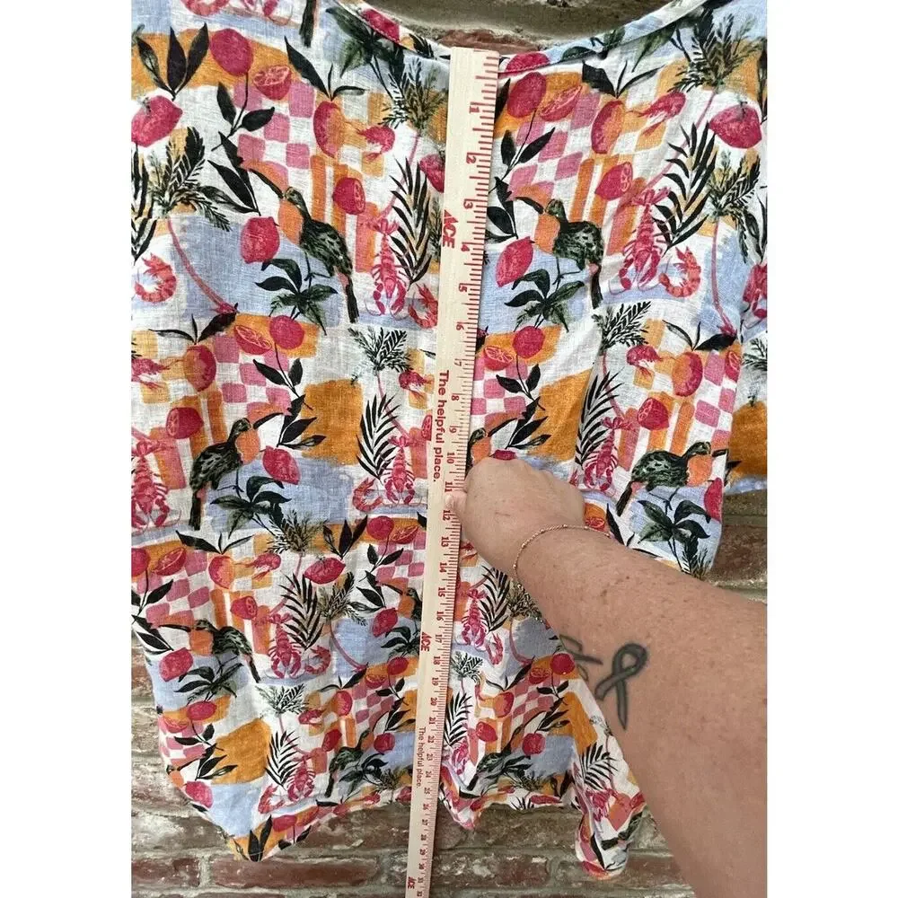 C & C CALIFORNIA Women's LINEN Bird Lobster Lagenlook Short Sleeve Top 2X Plus - Picture 7 of 9